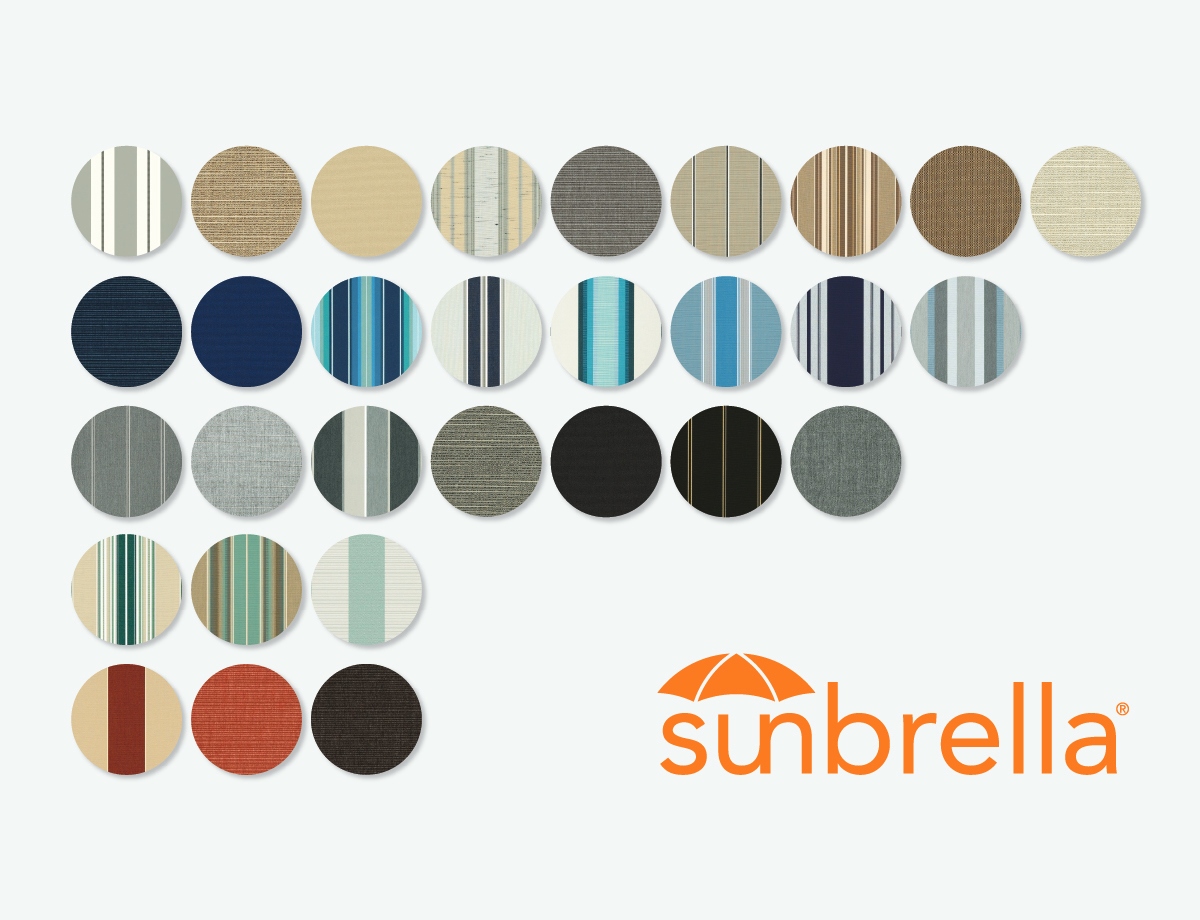 Sunbrella fabric samples and logo