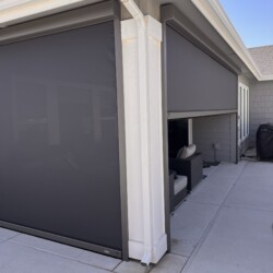 Outdoor patio with retractable screen shades.